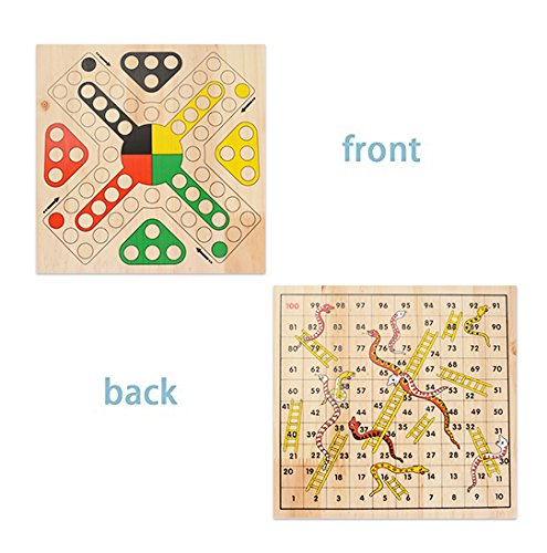 Snake and Ladder Ludo and Flying Chess 2 in 1 Natural Wooden Game
