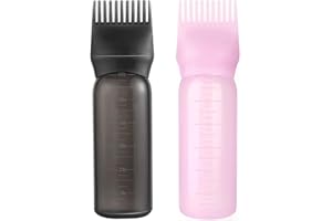 FXSPLCZ 2 Pack Root Comb Applicator Bottle Oil Applicator for Hair Dye Hair Oiling Bottle with Graduated Scale, 6 Ounce (Black & Pink)