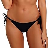 Sexy V Cut Bikini Bottom Tie Sides for women Cheeky Booty T-Back Ladies Swimsuit Black L