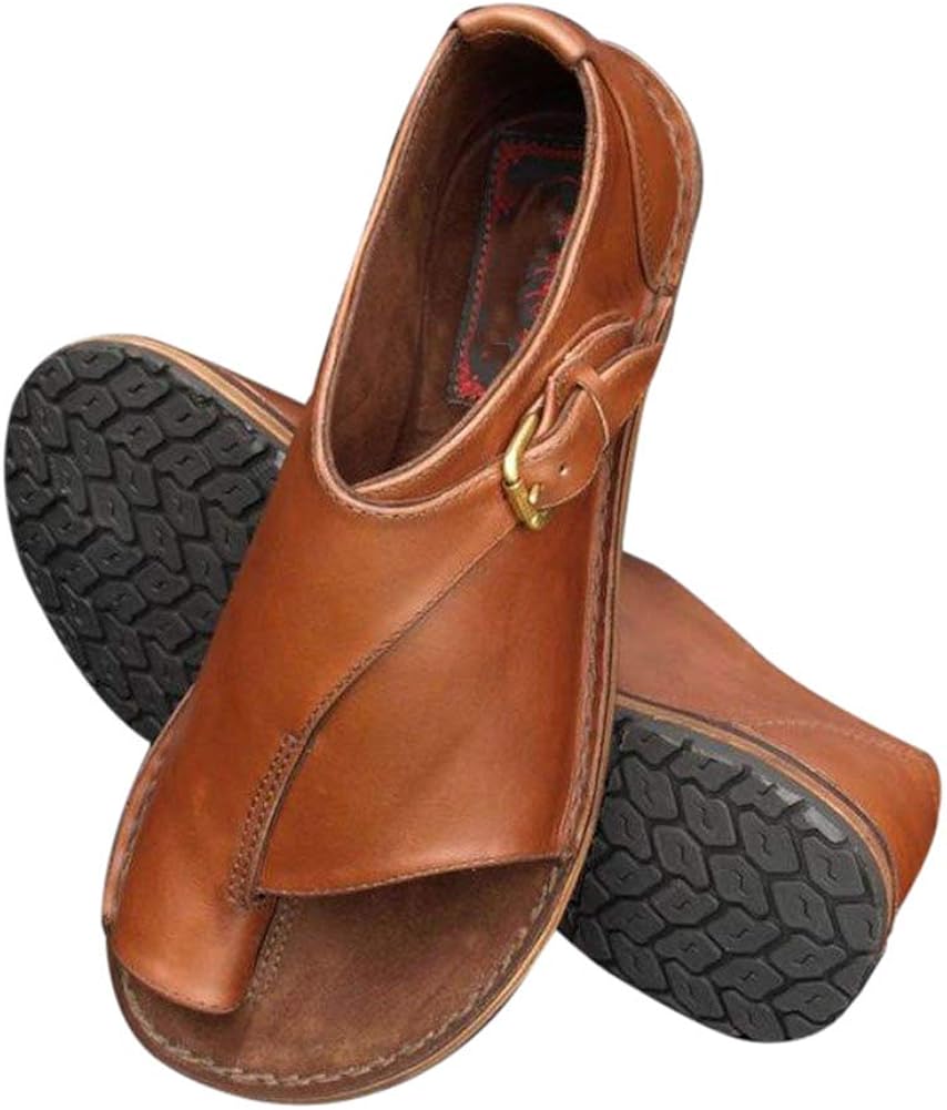 buckle strap flat heel sandals