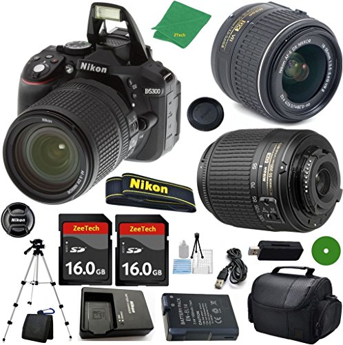 Nikon D5300 - International Version (No Warranty), 18-55mm f/3.5-5.6 DX VR, Nikon 55-200mm f4-5.6G ED DX Nikkor, 2pcs 16GB Memory, Camera Case Nikon D5300 - International Version (No Warranty), 18-55mm f/3.5-5.6 DX VR, Nikon 55-200mm f4-5.6G ED DX Nikkor, 2pcs 16GB Memory, Camera Case