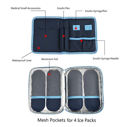 Goldwheat Insulin Bag Travel Cooler Diabetic Care Organizer Travel Kits Medical Cooler Epipen Case with 4 Ice Packs