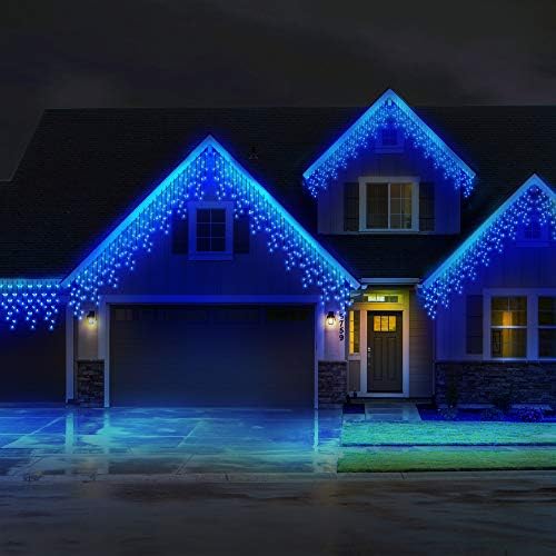 YJLWE Curtain String Light Waterproof 11ft 100 LED Fairy Light String for Wedding Christmas Party Holiday Garden Patio Bedroom Outdoor Indoor Wall Decoration Flashing Lights with 8 Modes (Blue)