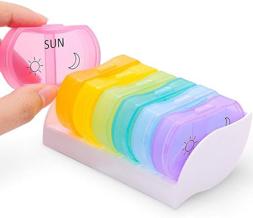 Caja de pastillas Organizador de cajas de píldoras de viaje AM / PM 7 días, planificador de