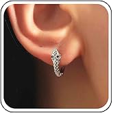 Yheakne Boho Snake Hoop Earrings Silver Snake Huggie Earrings Punk Serpent Huggie Hoop Earrings Vintage Serpent Earrings Jewelry for Women (Silver)