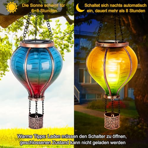 IEEILULU 2 x Solar Hot Air Balloons, Garden Decoration for Outdoor Use with Decorative Flame Effect, Lightzone Solar LED Hot Air Balloon, Solar Lantern for Outdoor Patio, Balcony, Stake Path, Lawn