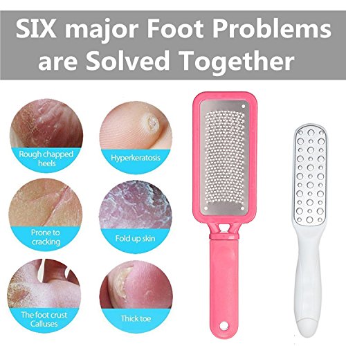PAFOWO 2PCS Colossal Pedicure Foot Rasp and Double Sided Grinding Foot File Callus Remover - Removes Callus for Extra Smooth and Beauty Foot - Surgical grade stainless steel file(Pink&White) - Thumbnail 3
