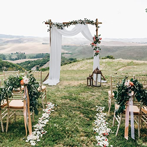 GMWD Wedding Arch Draping 3 Panels 6 Yards White Chiffon Fabric Sheer Backdrop Curtains Table Runner for Ceremony Reception Decorations Bridal Shower Decor