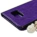 S7 Edge Case,Samsung Galaxy S7 Edge Case - Mavis's Diary 3D Handmade Wallet Case Bling Crystal PU Leather Sparkly Diamond Pearls Glitter Wooden Love Heart with Tower Tassel Pendant (Purple)
