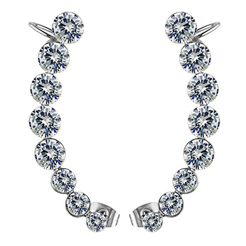 Stainless steel clear crystal 8 row ear cuff wrap earri…
