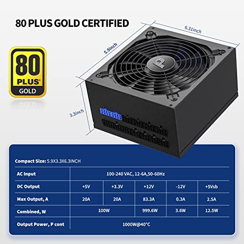Pystar 1000W Power Supply 80+ Gold Full Modular PSU,ES1000 Pricepulse