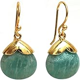 Gempires Gemstone 15 mm Pear With Gold Cap Hook Earring,Statement Birthstone jewelry, Teardrop shaped Earring