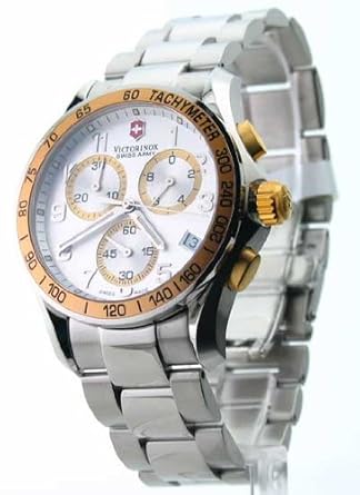 Mens Victorinox Swiss Army Steel Chrono Tachymeter Date  