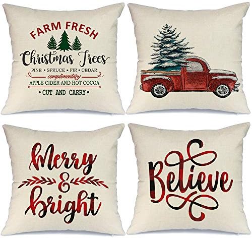 AENEY Christmas Pillow Covers 18x18 inch Set of 4 for Home Decor Farmhouse Christmas Decor Deer Christmas Pillows Christmas Decorations Decorative Throw Pillow Covers A273
