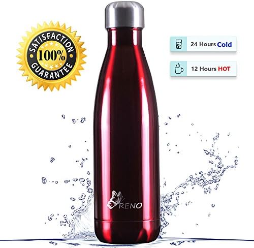 RENO - Stainless Steel Water Bottle, 17 Oz Cola Shape, Double Wall Vacuum Insulated stainless steel, Leak proof Sports Water Bottle, BPA Free Ice Cold 24 hours (Cherry Red)