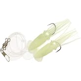 Ling Cod Squid Rigs 4.5'' Bulb Squids &amp; Hook 7/0, Yellow Color, 10 Pcs | with Luminous Skirts, Deep Sea Saltwater Fishing, Lingcod, Rockfish &amp; Halibut