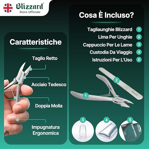 Blizzard Professional Toe Nail Nippers for Ingrown and Thick Nails – Podiatry Nail Clippers in Stainless Steel – For Elderly and Men – Pedicure Set with File – 13 cm Straight Cut