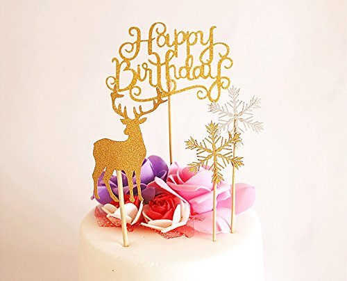 Pack of 10 Happy Birthday Cake Topper Glitter Letters Shining Flags Banner Decorations Tool Party Supplies Ideas, Gold