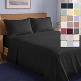 LANE LINEN Queen Sheet Set 100% Organic Cotton Cooling Soft 4pc - Black | Queen Sheets In Pure Long-Staple Organic Cotton - Honest-Price Organic Quality, Crisp, Cool &amp; Breathable, For Hot Sleepers