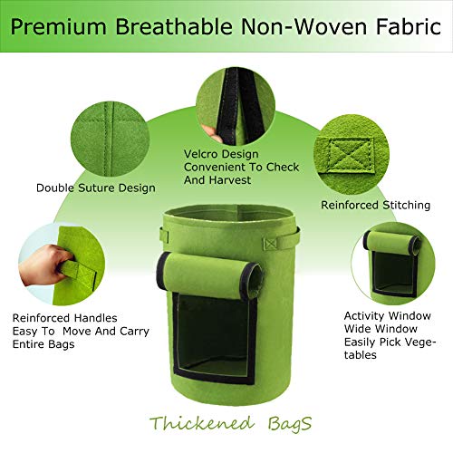 YUKING Potato Grow Bags 2 Pack 10 Gallon Aeration Fabric Pots, Potatoes Growing Containers with Handles, Plants Planting Bag Planter for Garden,Vegetables, Etc(Green)