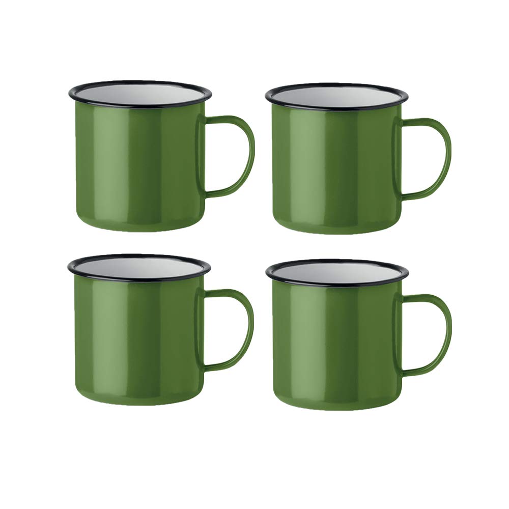 noTrash2003 Kaffeetasse Becher Mug Coffee Trinkbecher Emaille-Becher Vintage Look je 350 ml versch. Farben und Mengen (Grün, 4er Set)