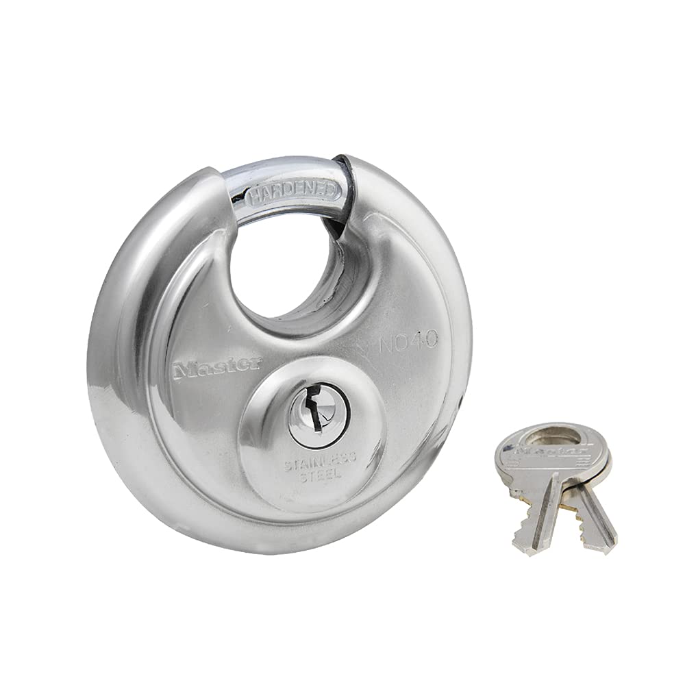 Master Lock 40KADPF Round Padlock with Shielded Shackle, Stainless Steel,Silver