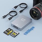 CFexpress Type A and SD Card Reader, Dual-Slot USB 3.2 Gen 2 10Gbps Ultra Transfer Speed CFexpress Reader with USB C to USB C/USB A Cable, CFexpress Type A Card Adapter for Windows/Mac/Linux/Android