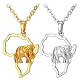U7 Africa Map Pendant With Elephant Design 18KGP Stamp Gold Plated Chain African Style Ethiopian Jewelry Pendant Necklace