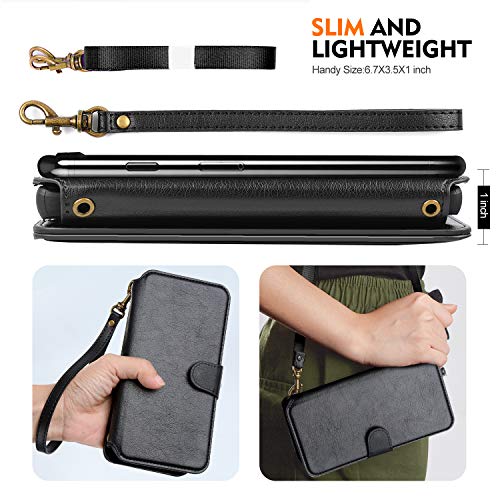 Cornmi Wallet Case Compatible for iPhone 8 Plus,iPhone 6/7 Plus Cover,Detachable Leather Cover 13 Card Slots,Wristlet,Shoulder Strap Handbag Purse Flip Cover Stand Slim Lightweight Mirror case