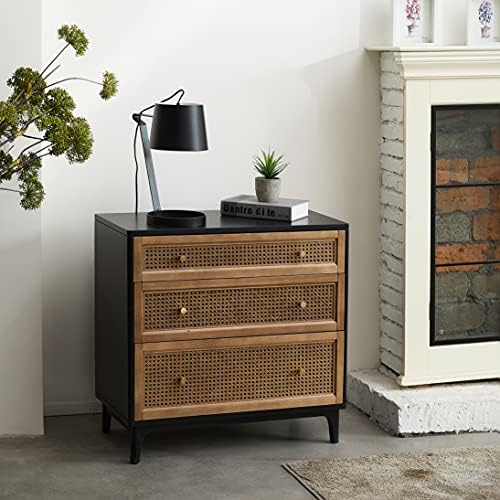 COZAYH FullyAssembled 3Drawer Woven Cane Front Accent Dresser with