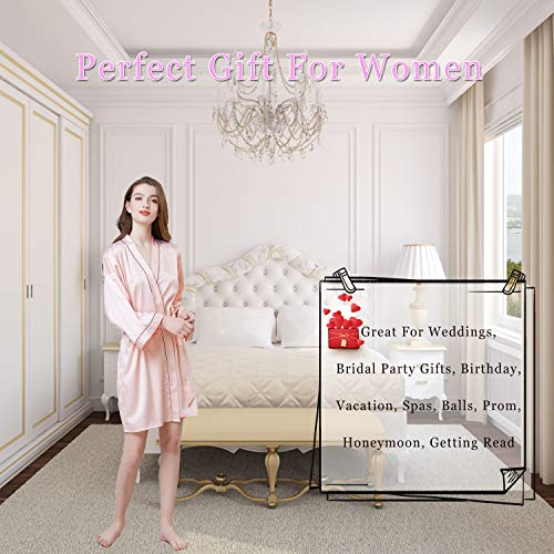 Women's Robe Satin Kimono Silk Luxury Short Silky Bathrobe for Bridesmaid Wedding Party Pink