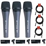 Sennheiser 3x e 835 Wired Cardioid Handheld Dynamic Lead Vocal Stage Microphone with Clip - With 3x Pyle PPMCL15 15ft Symmetric Microphone Cable, XLR Female to XLR Male