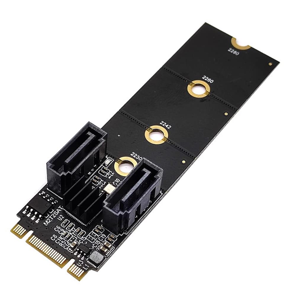 NFHK NGFF Key B+M PCI Express to SATA 3.0 6Gbps Dual Ports Vertical Adapter Converter Hard Drive Extension Card JMB582 2230 2242 2260 2280