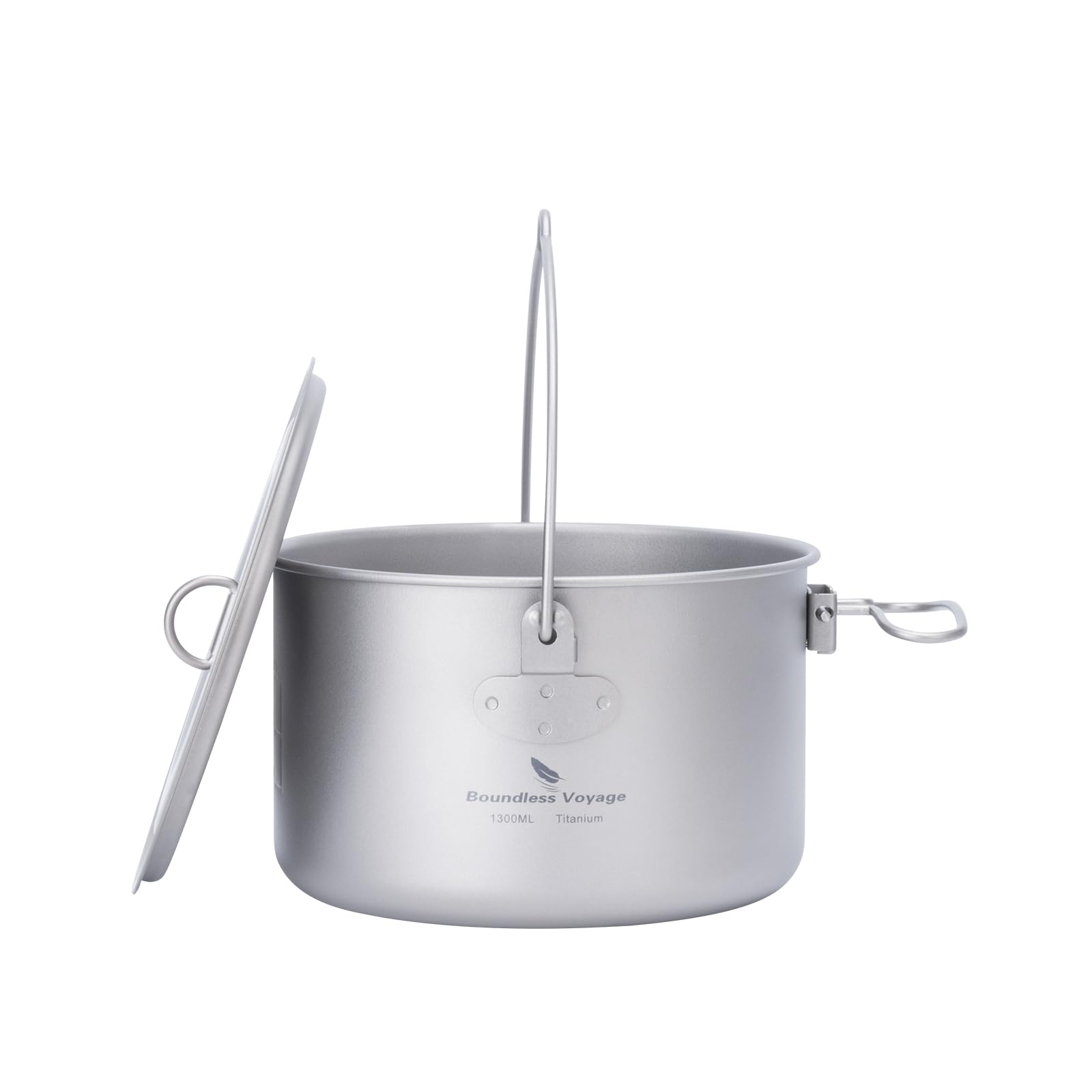 iBasingo Titanium Camping Pot 1.3L Lightweight Hanging Cookware with Lid for Backpacking Hiking Outdoor Ti2043C