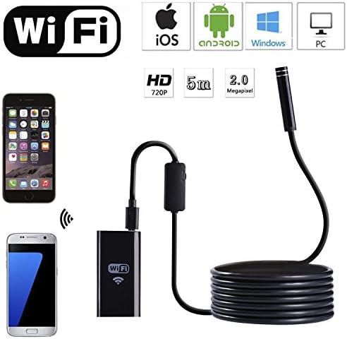 Cleno House Wireless Endoscope, 5 Meters WiFi Borescope Inspection Camera, Waterproof Endoscope 2 Megapixels HD Camera for iOS, Android, Windows and Mac, iPhone, Samsung Smartphone, Laptop, Tablet
