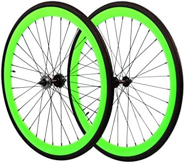 Fixie Wheels Set Fixed Gear Flip-Flop Rear Wheels with Kenda Tires, Neon Green, 45 mm