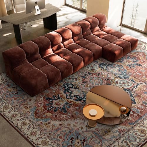 8x10 Washable Large Boho Area Rug for Living Room Bedroom Office Kitchen Entrance Dining Room Non Slip Soft Low-Pile Deerly Vintage Farmhouse Bohemian Rug, Brickred