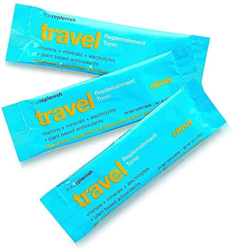 True Replenish Travel Vitamin Packets, Travel Accessories to Boost Immunity, Fight Jet Lag, Improve Circulation, Anti Inflammatory &amp; Recover from Fatigue (3 Count, Citrus)