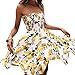 JINTING Women's Strapless Boho Lemon Print Beach Party Swing Mini Dress Summer Sundress Size M (Yellow)