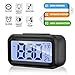 Alarm Clock Digital LCD Large Display Battery Operated Portable Modern Smart Snooze Silent Backlight Senor Date Time Temperature Clock for Heavy Sleepers Bedroom Kitchen Office Travel (black)