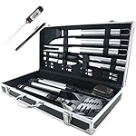 19-Piece BBQ Grill Tools Set, Stainless Steel Utensils Barbecue Grill Accessories with Aluminum Storage Case with Digital Thermometer - Complete Outdoor Grilling Kit for Dad