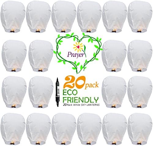 Sky Lanterns & Chinese Lanterns (30 Pack) ECO Friendly, 100% Biodegradable - Beautiful Lantern for White for Weddings, Birthdays, Memorials and Much More by Smeiker (30 Pack)
