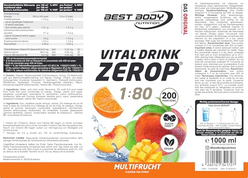 Best Body Nutrition Vital Drink ZEROP® - Multifrucht, Original Getränkekonzentrat - Sirup - zuckerfrei, 1:80 ergibt 80 Liter Fertiggetränk, 1000 ml 5