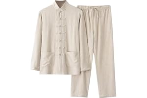 CHLPEYUVCH Unisex Tai Chi Uniform for Beginners Linen Chinese Kung Fu Outfits Long Sleeved Shirt and Pants Set