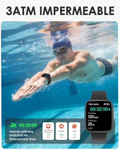 E T EASYTAO Smartwatch, Pantalla AMOLED de 1.85", Resistencia al Agua 3 ATM, Llamadas Bluetooth, Reloj Inteligente Hombre, 100+ Modos de Entrenamiento, Control por Voz, Negra