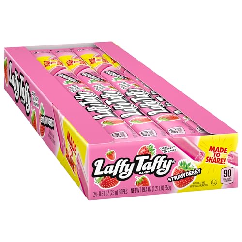 LAFFY TAFFY ROPE CANDY, STRAWBERRY FLAVOR, 0.81 OUNCE ROPES (PACK OF 24)
