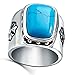 BOHO Jewelry Men's Wide Vintage Stainless Steel Turquoise Ring Band Silver White-Free Engraving