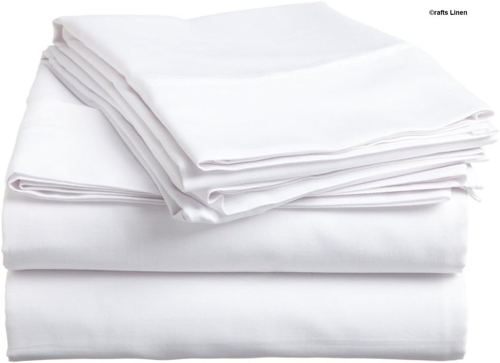 Crafts Linen Egyptian Cotton 600-Thread-Count Sateen One Fitted Sheet UK King (+30 CM) Pocket Depth, White Solid