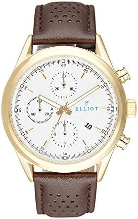 Elliot Chronograph Watch With Dark Brown and Grey Genuine Leather Strap With Gold Stainless Steel Case