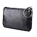 DukeTea Small Leather Zipper Change Purse Coin Wallet with Keychain Black